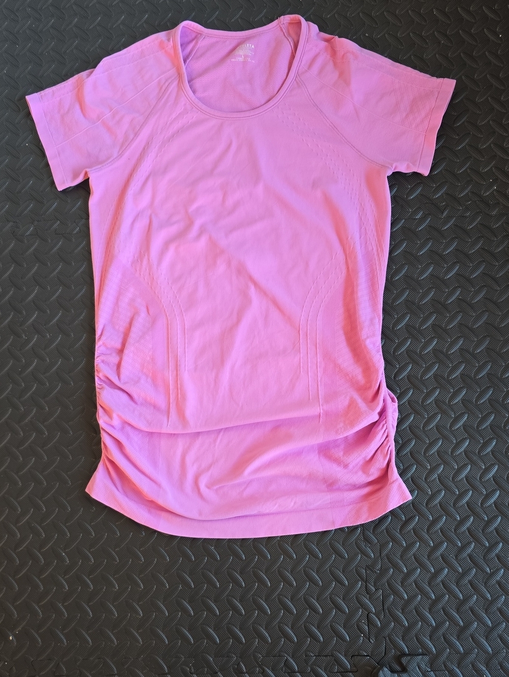 Athleta Pink Fastest Track Short Sleeve Ruched Top- L